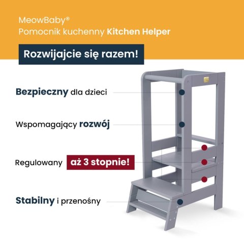 MeowBaby® Kitchen Helper, Lite Drewno Czarny Pomocnik Kuchenny z Elementami Naturalnymi, Czarny-Naturalny