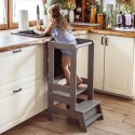 MeowBaby® Kitchen Helper z Tablicą, Drewniany Pomocnik Kuchenny dla Dziecka, Szary