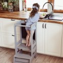 MeowBaby® Kitchen Helper z Tablicą, Drewniany Pomocnik Kuchenny dla Dziecka, Szary