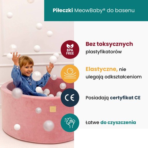 MeowBaby® Okrągły Suchy Basen dla Dziecka 90x40cm/300 Piłek 7cm, Boucle, Biały: Białe/Transparentne